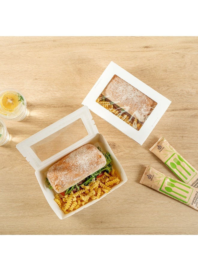 Restaurantware Cafe Vision 71 Ounce Disposable To Go Boxes, 200 Paper Boxes For Food - Hinge Lock, Grease-Impervious, White Paper Take Out Food Containers, With Window, For Lunch Or Desserts - Image 5