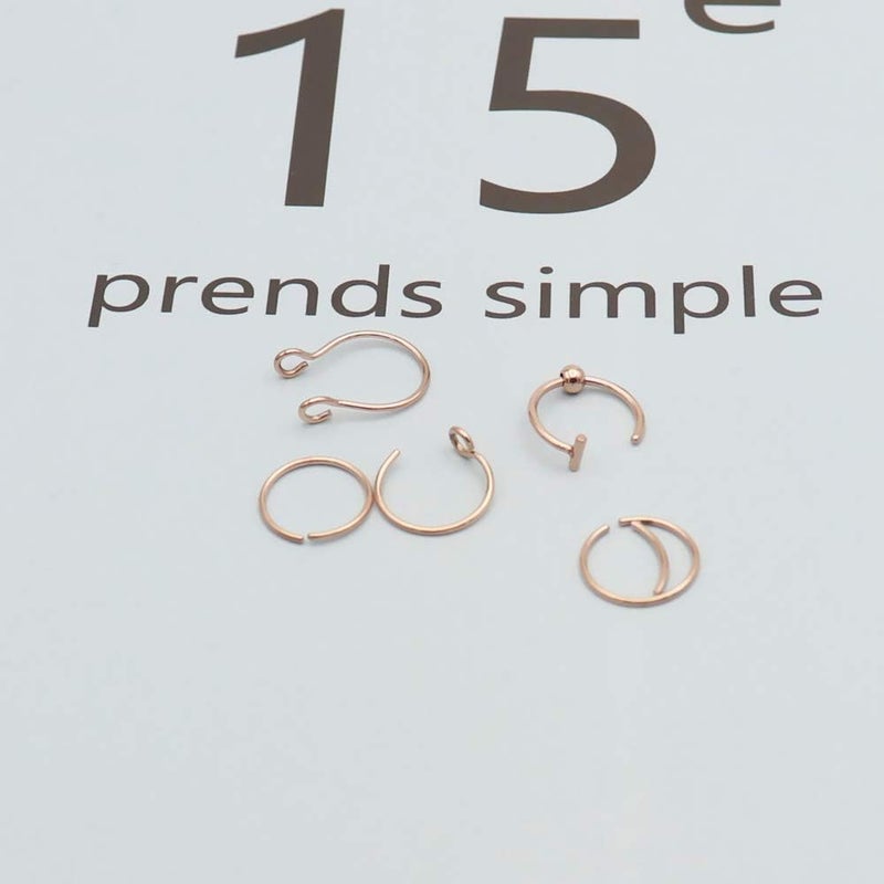 Earmark 20G 5Pcs Adjustable 8MM Fake Nose Rings Hoop in High Polished Surgical Steel | Diameter 8MM | Color Gold - Silver - Black - Rainbow - Image 2