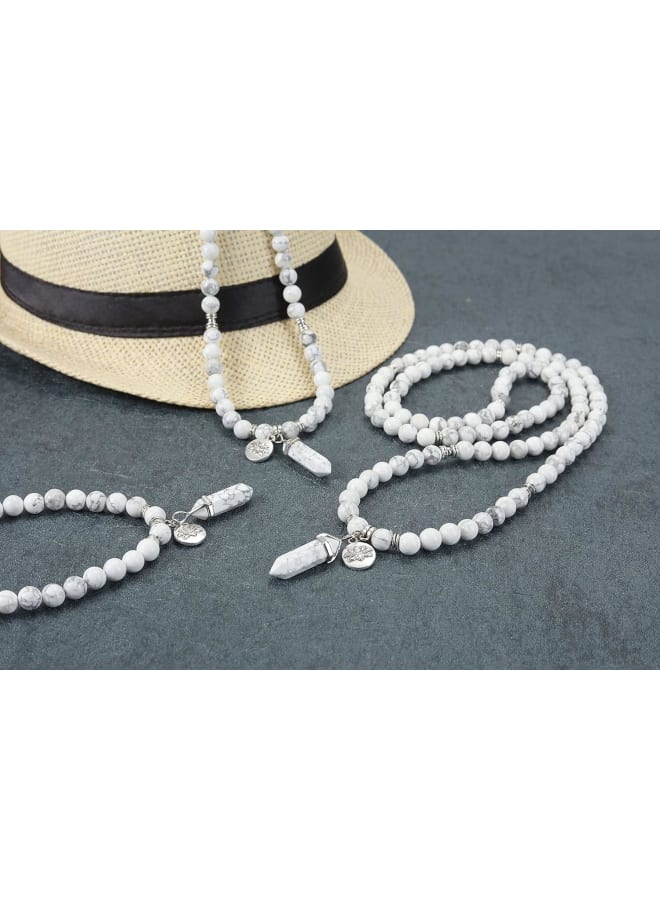 JSDDE 108 Mala Prayer Beads Wrap Bracelet Natural White Howlite Crystals Gemstone Lotus Pendant Necklace for Healing Meditation  - Image 5