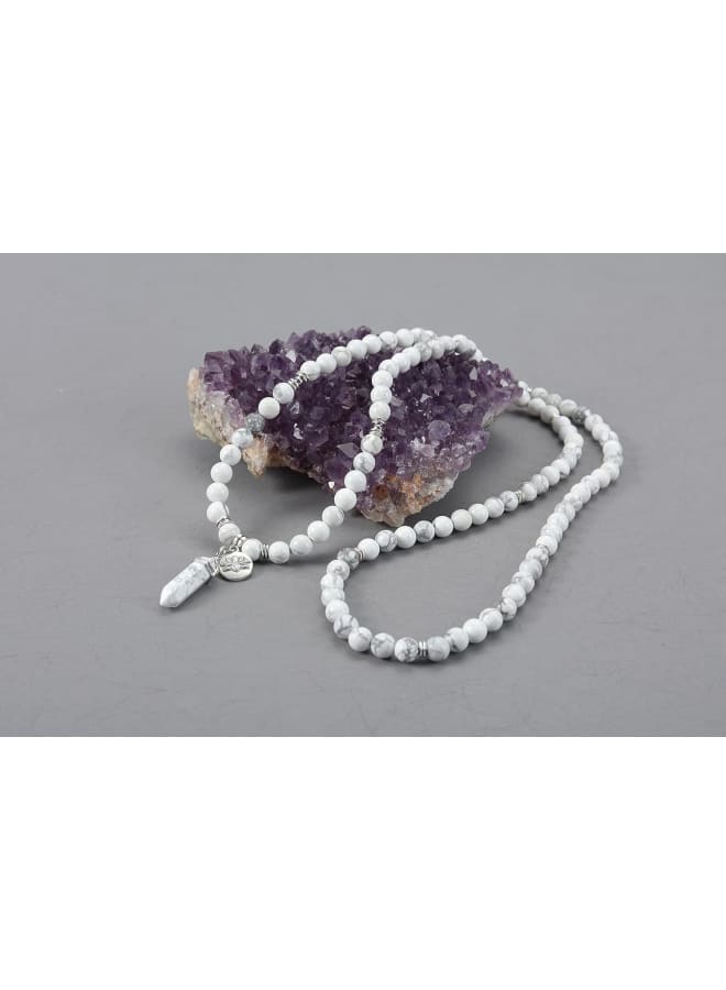 JSDDE 108 Mala Prayer Beads Wrap Bracelet Natural White Howlite Crystals Gemstone Lotus Pendant Necklace for Healing Meditation  - Image 4
