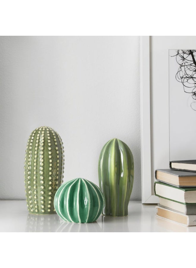 IKEA SJÄLSLIGT 3-Piece Green Cactus Decoration Set, Stoneware Decorative Plant Figurines with Coloured Glaze in Assorted Shapes and Sizes, Artificial Botanical Decor for Shelves, Tables, Desks, Bookcases, Living Rooms and Bedrooms, No Watering Required - Image 3
