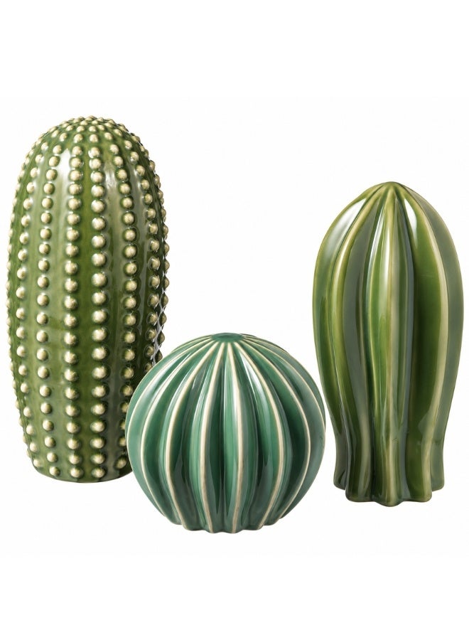IKEA SJÄLSLIGT 3-Piece Green Cactus Decoration Set, Stoneware Decorative Plant Figurines with Coloured Glaze in Assorted Shapes and Sizes, Artificial Botanical Decor for Shelves, Tables, Desks, Bookcases, Living Rooms and Bedrooms, No Watering Required - Image 1