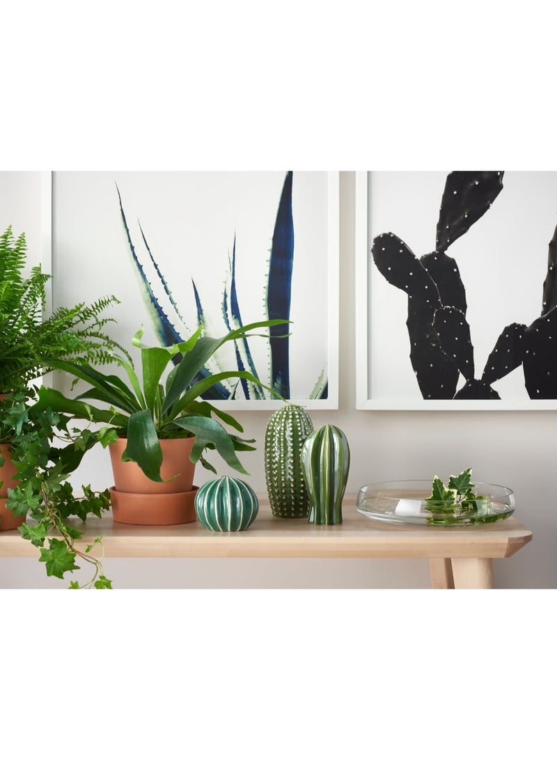 IKEA SJÄLSLIGT 3-Piece Green Cactus Decoration Set, Stoneware Decorative Plant Figurines with Coloured Glaze in Assorted Shapes and Sizes, Artificial Botanical Decor for Shelves, Tables, Desks, Bookcases, Living Rooms and Bedrooms, No Watering Required - Image 5