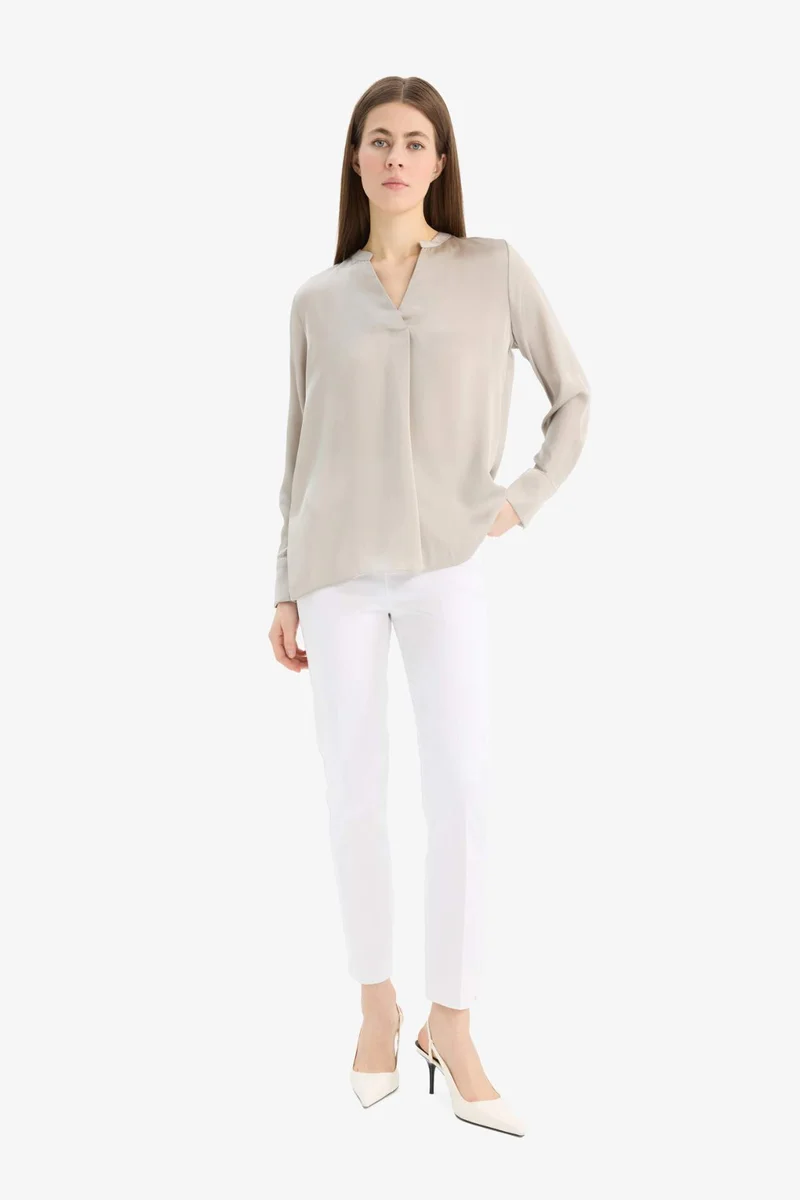 DeFacto Regular Fit Open Neck Satin Blouse