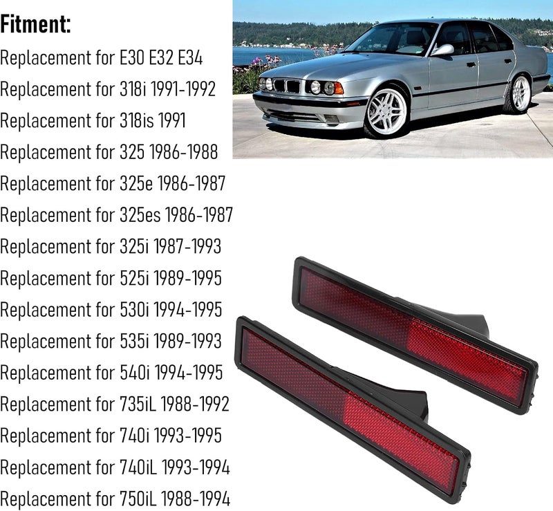Pair Turn Lamp Side Marker Light Shell Cover 63141377849 Replacement for E30 E32 E34 318i 325i 525i 735i (Red) - Image 2