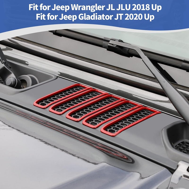 RT-TCZ غطاء فتحات غطاء المحرك RT-TCZ لجيب جي إل JL JLU 2018-حتى الآن ولجلادياتور جي تي 2020-حتى الآن، إكسسوارات خارجية حمراء، 7 قطع موسمي ودائم - Image 4