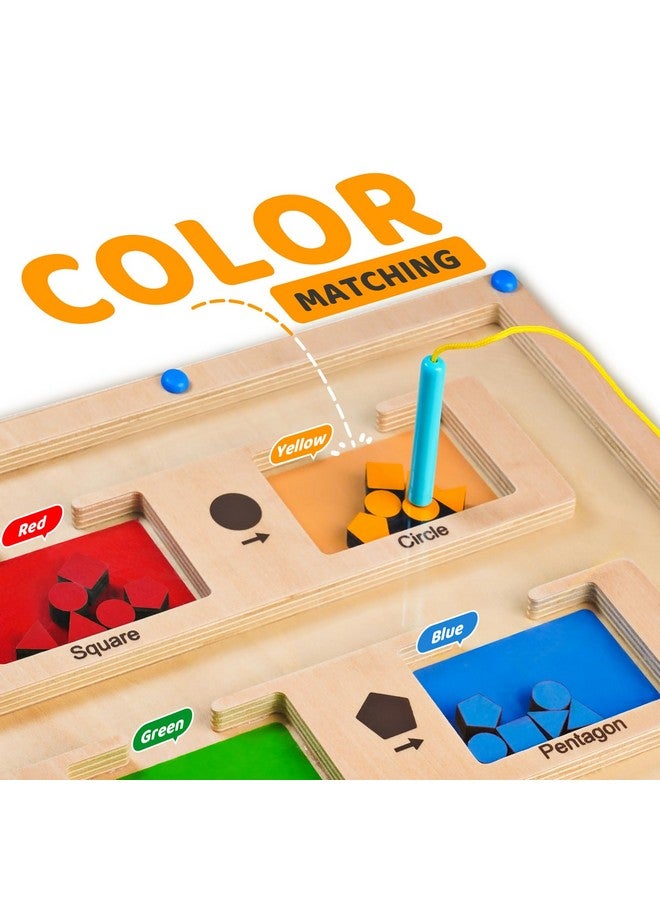 LiKee Strong Magnetic Maze Montessori Toys For 1 2 3 Years Old Boy Girl Gift Wodden Puzzle Develop Fine Motor Skills Kids On Road Trip Travel Airplane Activity 15 Preschool Learning Shape & Color - Image 2