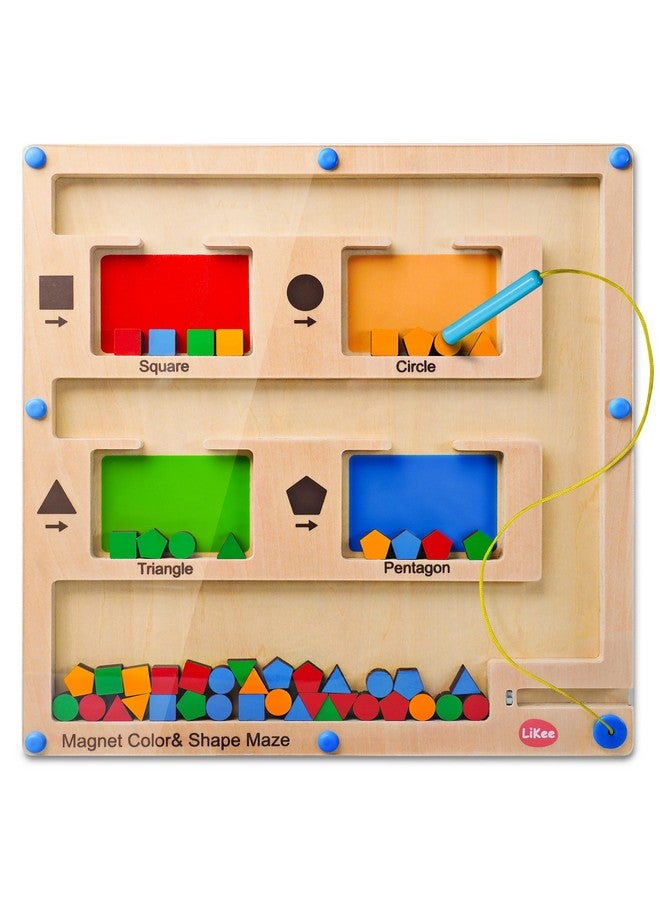 LiKee Strong Magnetic Maze Montessori Toys For 1 2 3 Years Old Boy Girl Gift Wodden Puzzle Develop Fine Motor Skills Kids On Road Trip Travel Airplane Activity 15 Preschool Learning Shape & Color - Image 1