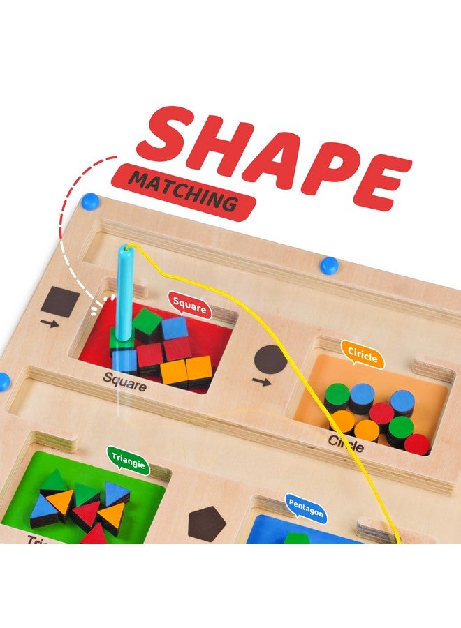LiKee Strong Magnetic Maze Montessori Toys For 1 2 3 Years Old Boy Girl Gift Wodden Puzzle Develop Fine Motor Skills Kids On Road Trip Travel Airplane Activity 15 Preschool Learning Shape & Color - Image 3