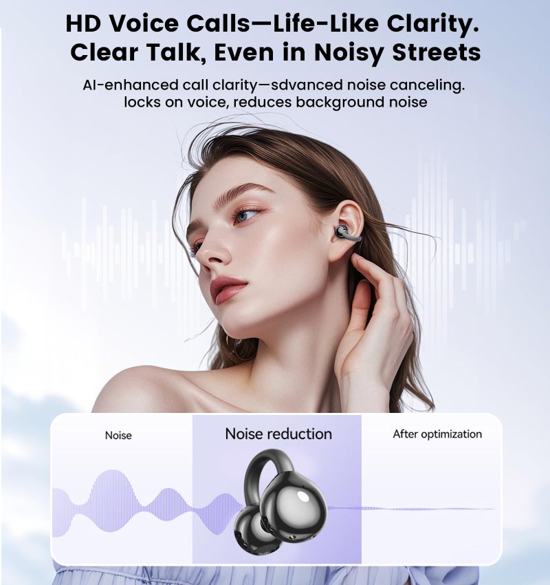 Jacuate Clip on Earbuds,Open Ear Earbuds Wireless Bluetooth 5.4, Lightweight Open Ear Headphones with Mic 59H Battery,Waterproof, for Sports, Running, Small Ears & Glasses Wearers,Workouts - Image 5
