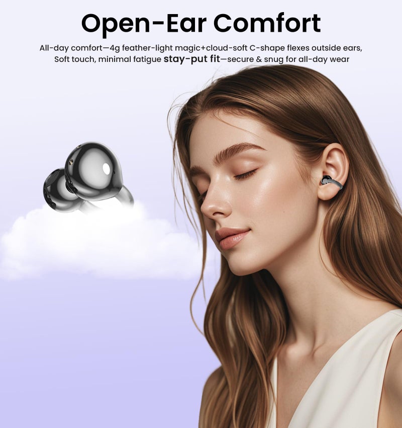 Jacuate Clip on Earbuds,Open Ear Earbuds Wireless Bluetooth 5.4, Lightweight Open Ear Headphones with Mic 59H Battery,Waterproof, for Sports, Running, Small Ears & Glasses Wearers,Workouts - Image 2