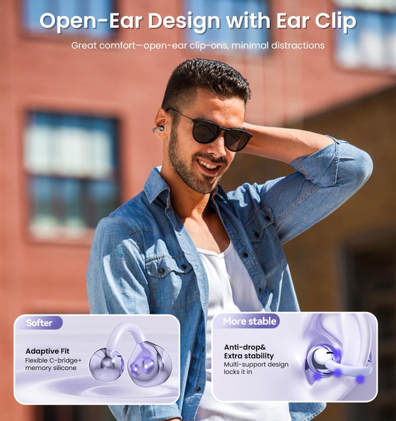 Jacuate Clip on Earbuds,Open Ear Earbuds Wireless Bluetooth 5.4, Lightweight Open Ear Headphones with Mic 59H Battery,Waterproof, for Sports, Running, Small Ears & Glasses Wearers,Workouts - Image 3