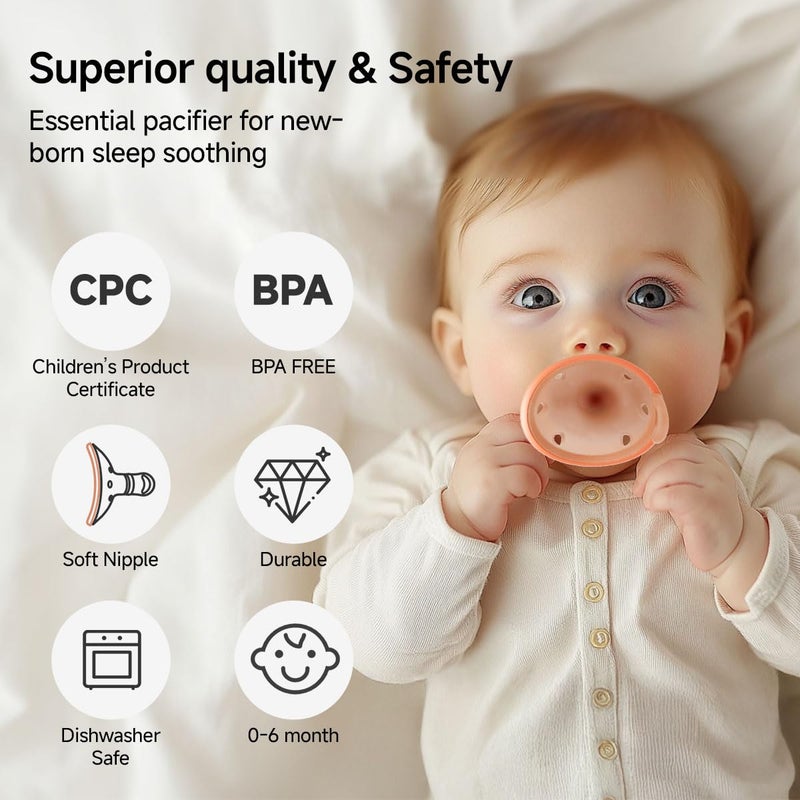 Garkoko Baby Pacifiers 0-6 Months, BPA-Free Silicone Nipple, Lightweight One-Piece Design, Set of 4, with a Pacifier Chain & Pacifier Case - Image 2