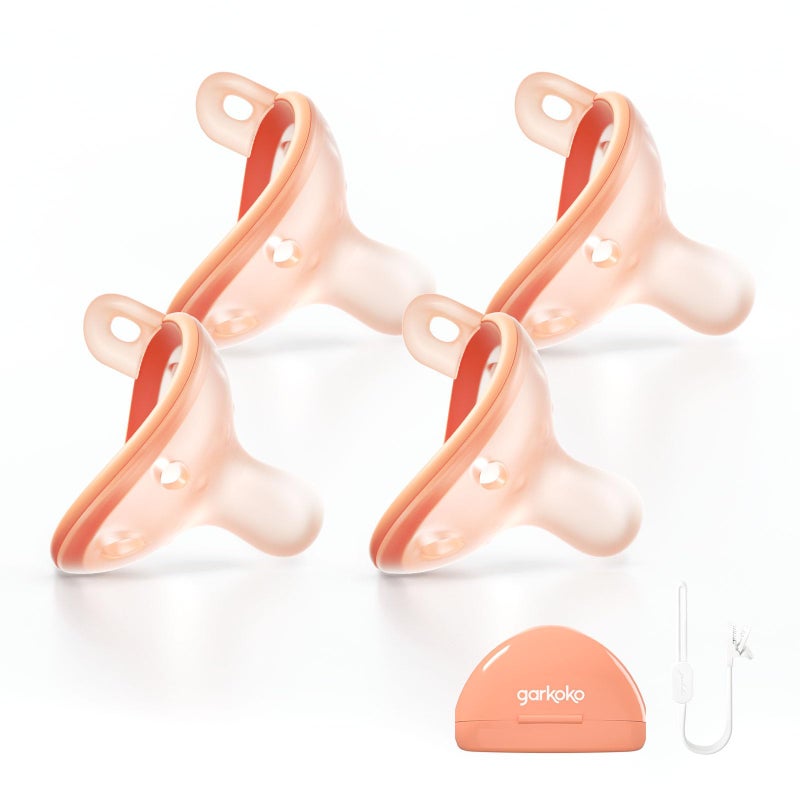 Garkoko Baby Pacifiers 0-6 Months, BPA-Free Silicone Nipple, Lightweight One-Piece Design, Set of 4, with a Pacifier Chain & Pacifier Case - Image 1
