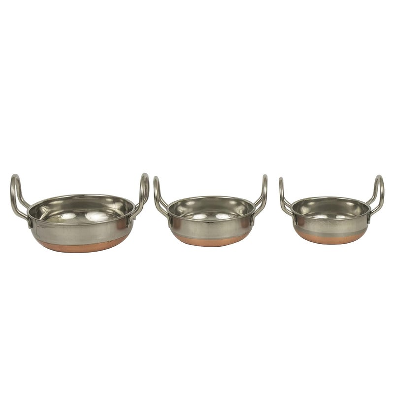 Spillbox PreSeasoned Stainless Steel Induction Bottom kadaiKadhai Tadka PanFry Panthalippu Set 3 - Image 1