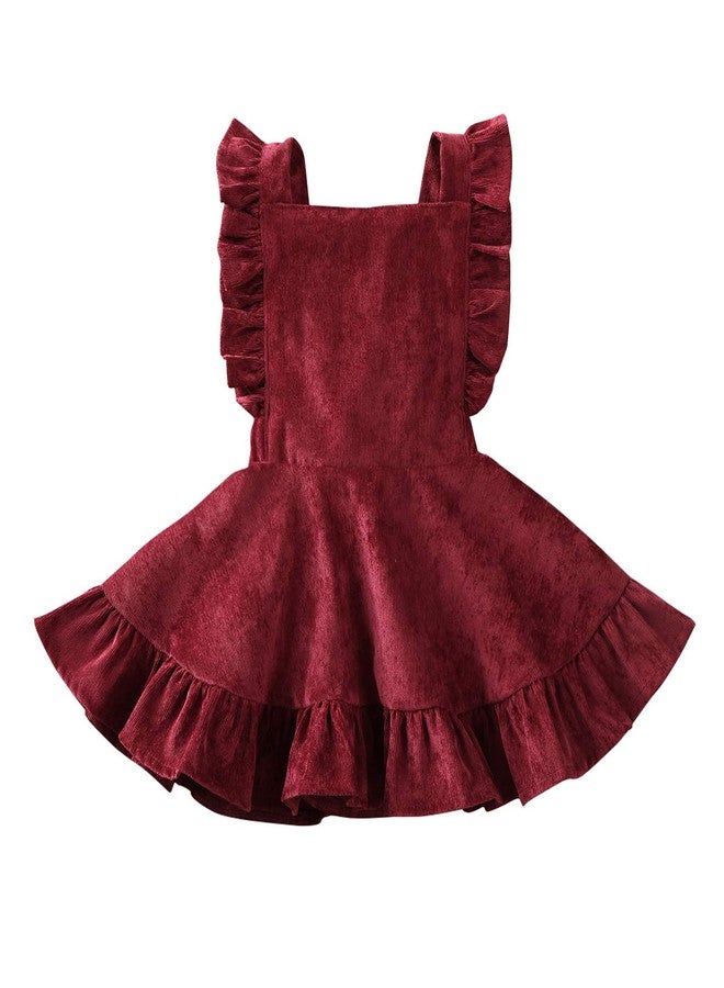 Karuedoo Baby Girls Corduroy Suspender Skirt Infant Toddler Ruffled Casual Strap Sundress Summer Outfit Clothes (12-24M, Wine Red 2(Velvet)) - Image 1