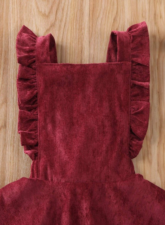 Karuedoo Baby Girls Corduroy Suspender Skirt Infant Toddler Ruffled Casual Strap Sundress Summer Outfit Clothes (12-24M, Wine Red 2(Velvet)) - Image 5