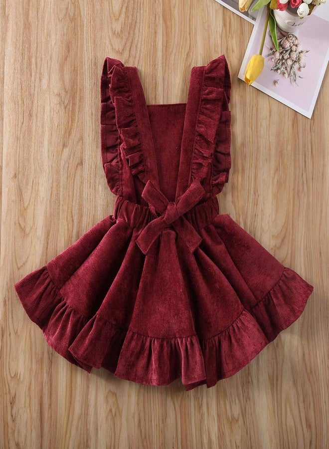 Karuedoo Baby Girls Corduroy Suspender Skirt Infant Toddler Ruffled Casual Strap Sundress Summer Outfit Clothes (12-24M, Wine Red 2(Velvet)) - Image 4