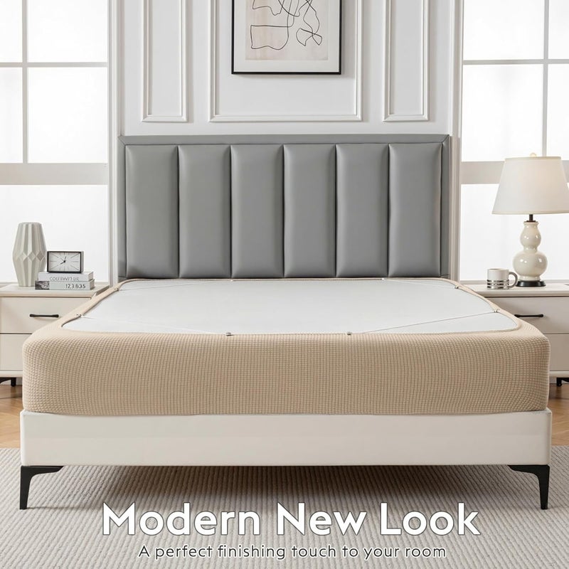 MIYE Jacquard Fabric Box Spring Cover,Super Stretchy Wrap Around 4 Sides Elastic Bed Skirt,Wrinkle & Fading Resistant,Washable & Easy Fit. (Cream, California King) - Image 3
