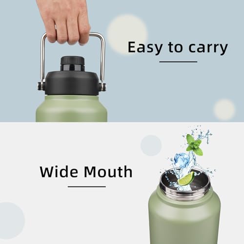 Konokyo Half Gallon Jug with Handle,64 oz Insulated Water Bottle with Carrying Pouch,Double Wall Vacuum Stainless Steel Metal Bottle,Camp Green - Image 4