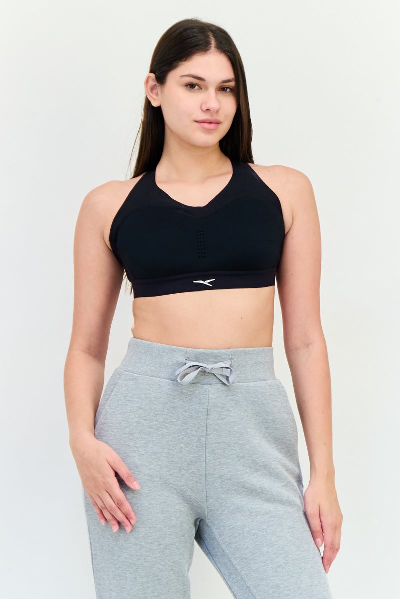 Reebok Women Brand Logo Padded Sports Bra, Black - Image 1