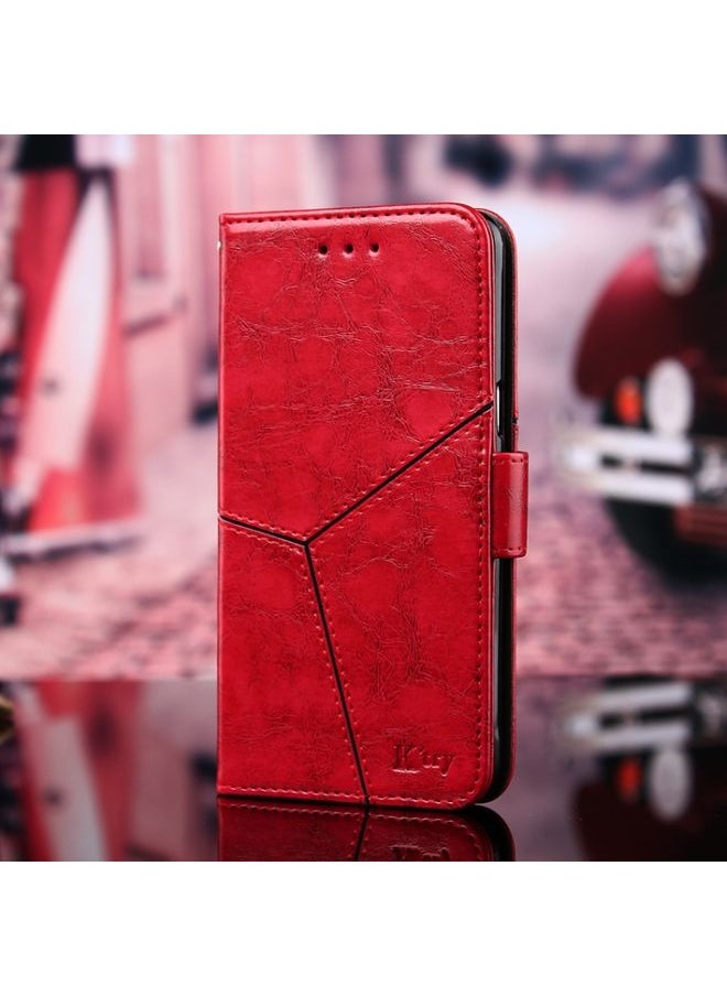 HuHa Case Cover For Realme C3 / Realme C3i Geometric Stitching Horizontal Flip TPU + PU Leather Case with Holder & Card Slots & Wallet Red 