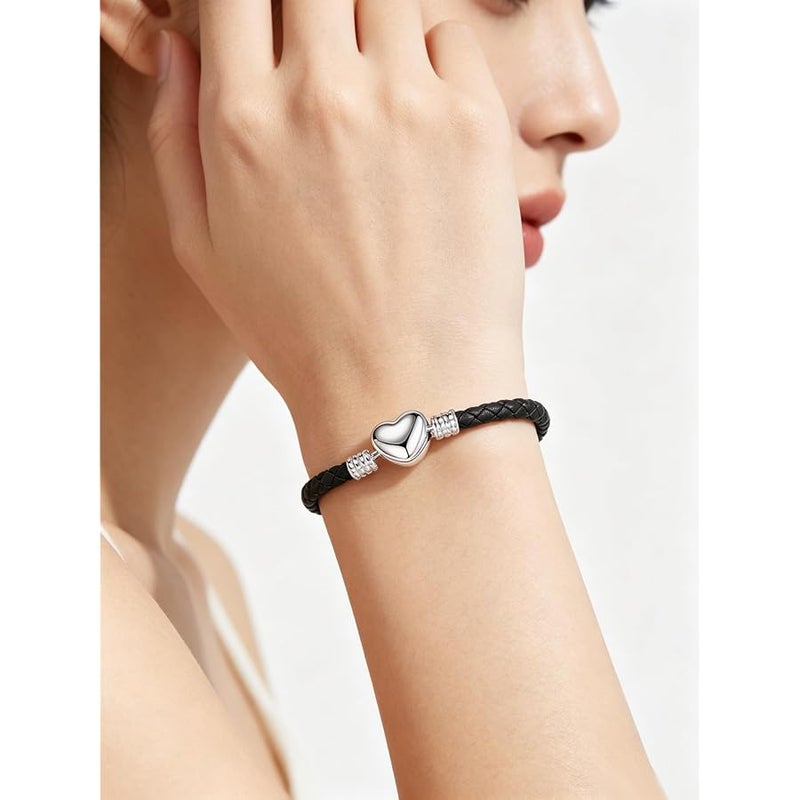 OutstandLong 3mm Leather Charm Bracelet Heart Barrel Snap Clasp Handmade Braided Wristband for European Pandora Charm Bead Multiple Sizes 16-21CM - Image 4