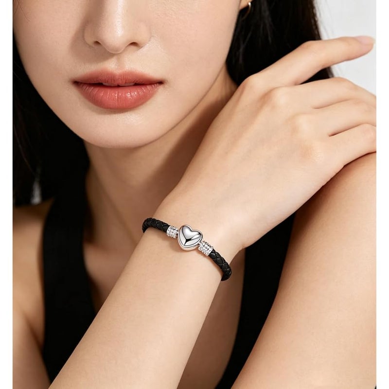 OutstandLong 3mm Leather Charm Bracelet Heart Barrel Snap Clasp Handmade Braided Wristband for European Pandora Charm Bead Multiple Sizes 16-21CM - Image 2
