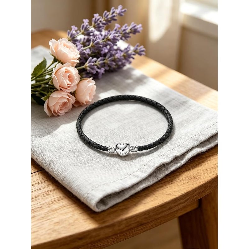 OutstandLong 3mm Leather Charm Bracelet Heart Barrel Snap Clasp Handmade Braided Wristband for European Pandora Charm Bead Multiple Sizes 16-21CM - Image 3