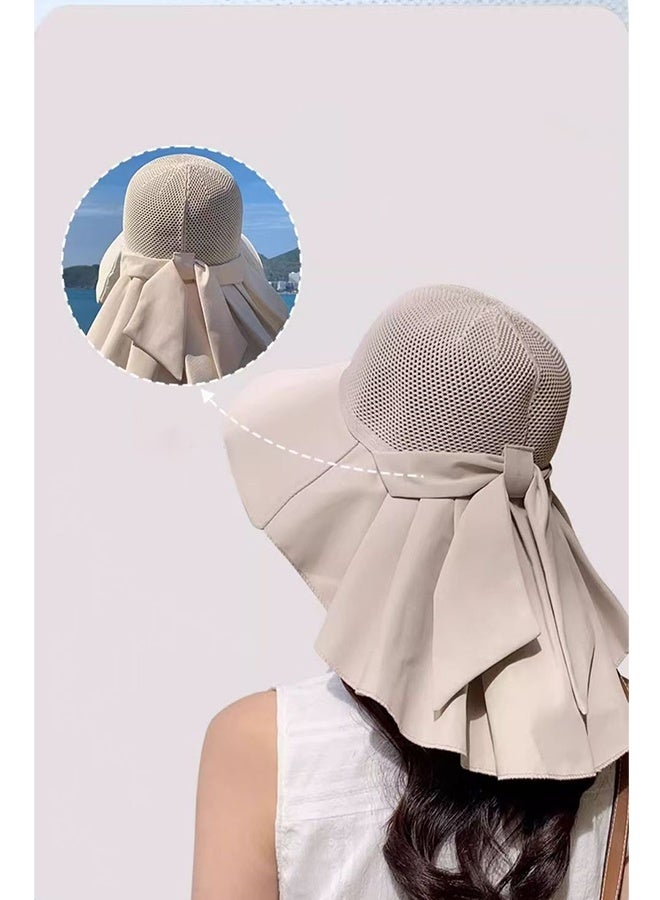 قبعة دلو مع شال للنساء قبعة محبوكة مجوفة مسامية قابلة للتنفس ومحبوكة بحافة عريضة للحماية من الشمس قبعة شاطئية صيفية قابلة للتعبئة في الهواء الطلق للسيدات - Image 3