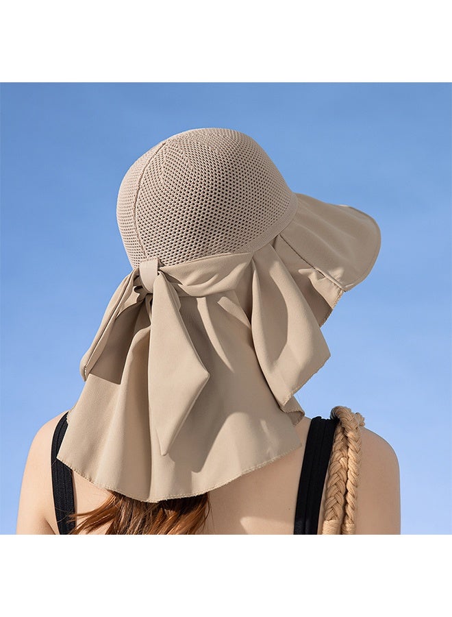 قبعة دلو مع شال للنساء قبعة محبوكة مجوفة مسامية قابلة للتنفس ومحبوكة بحافة عريضة للحماية من الشمس قبعة شاطئية صيفية قابلة للتعبئة في الهواء الطلق للسيدات - Image 2