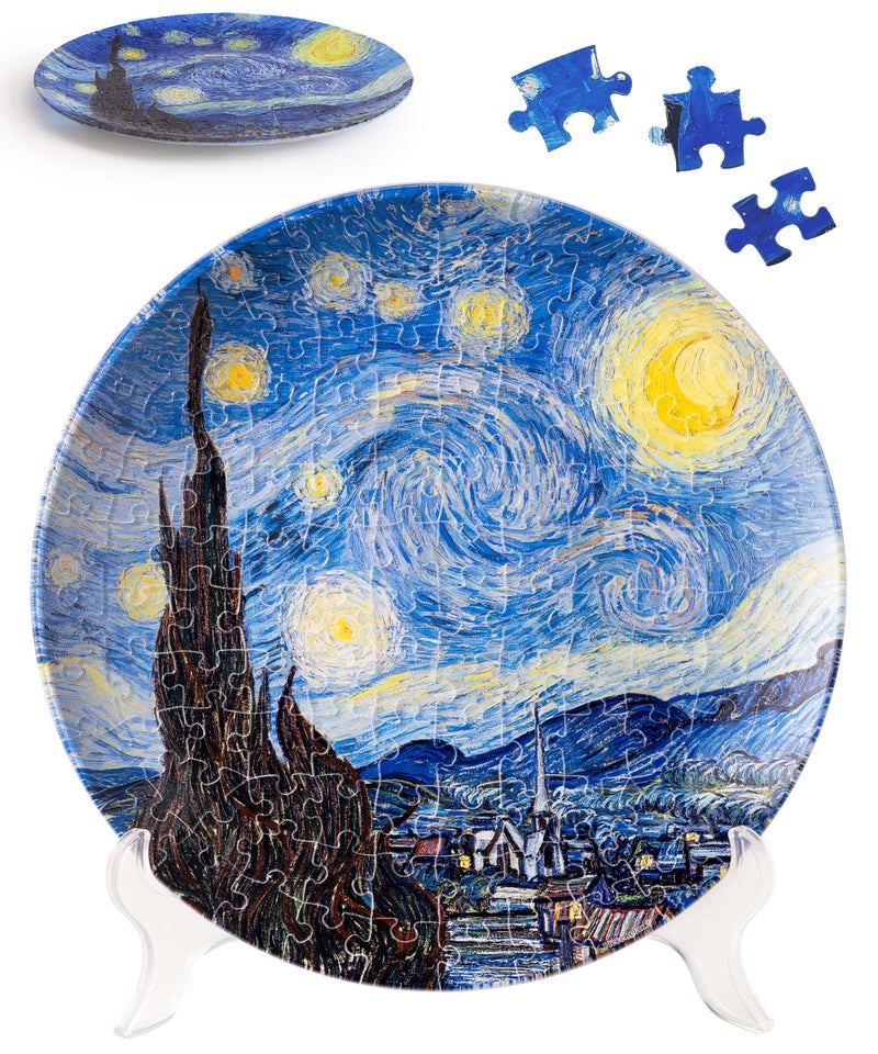 PieceRelax 3D Puzzle Plate 124 Pieces Van Gogh The Starry Night Jigsaw Puzzle for Adults Decorative Plate with Durable Plastic Pieces Ideal Gift for Home or Office Dcor PL1002 - Image 3