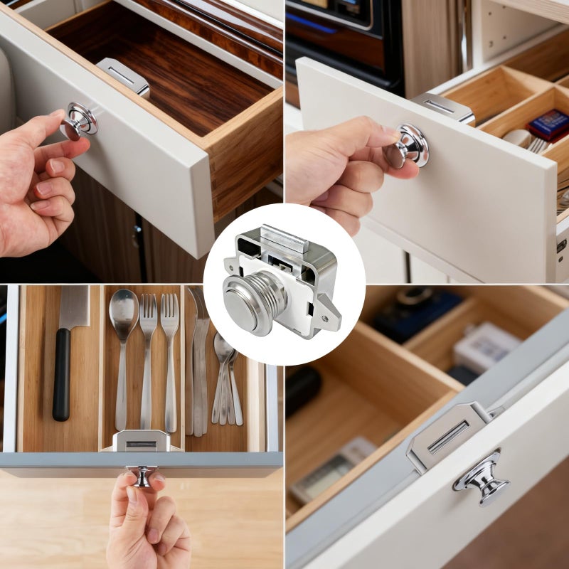 LENKRAD 5 PCS RV Push Button Cabinet Door Lock & Marine Drawer Latches, Boat Cupboard Latch Push to Open Locks Closures for Yachts, Camper, Caravan (Zinc Alloy Nickel & ABS Body) - Image 5