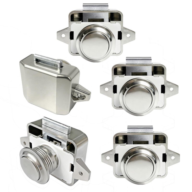 LENKRAD 5 PCS RV Push Button Cabinet Door Lock & Marine Drawer Latches, Boat Cupboard Latch Push to Open Locks Closures for Yachts, Camper, Caravan (Zinc Alloy Nickel & ABS Body) - Image 1