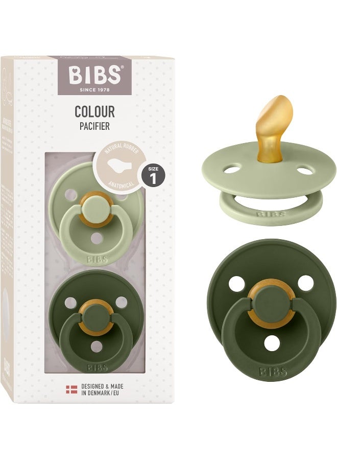 Bibs Colour Anatomical Soother 2-Pack, BPA Free Dummy Pacifier, Orthodontic Natural Rubber Latex, Made in Denmark. 0-6 Months (Pack of 2), Sage/Hunter Green - Image 1