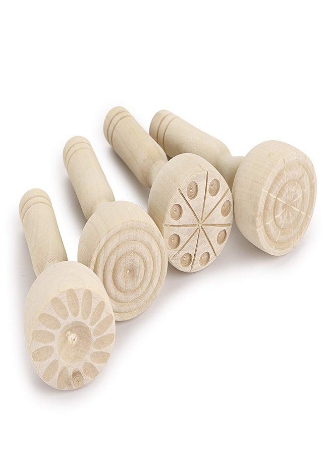 OwnMy Wooden Clay Stamp Set, Wood Playdough Handle Stamps, Wooden Handle Pottery Tools, Set of 4 Clay Modeling Pattern Kit - Image 1