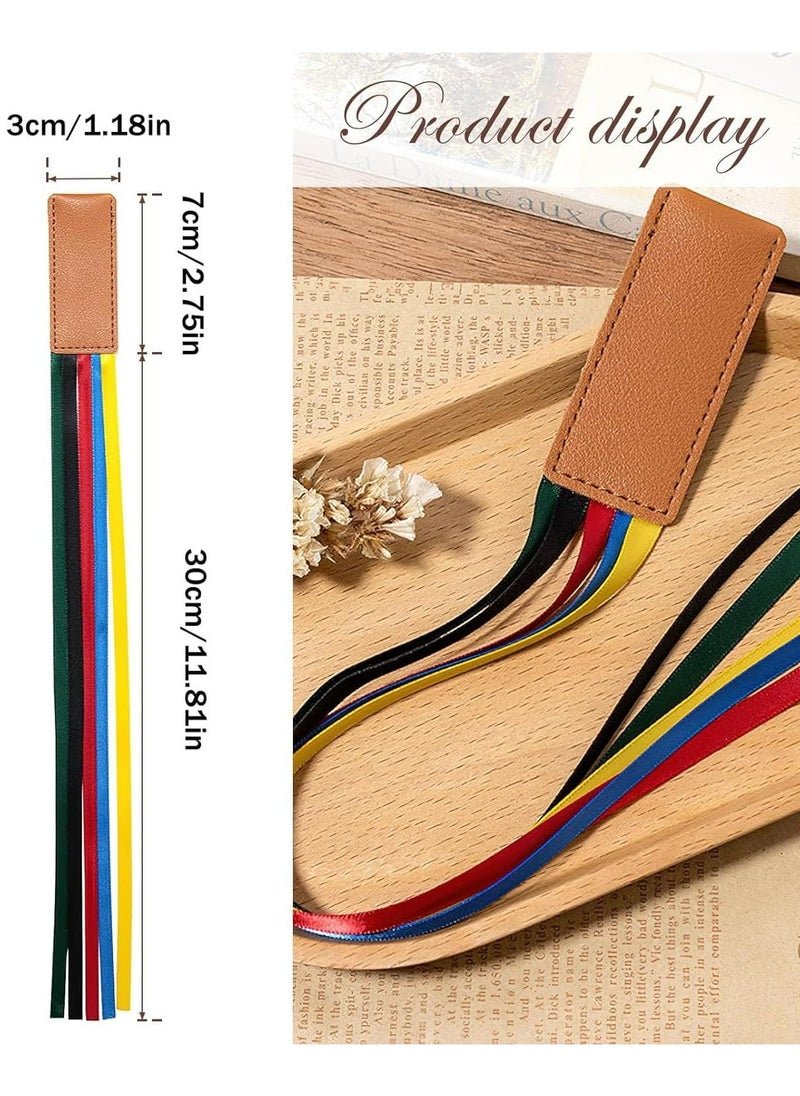 Oasisgalore - 4 Pack Leather Bookmarks with Colorful Ribbon Markers, Page Markers for Books. - Image 1