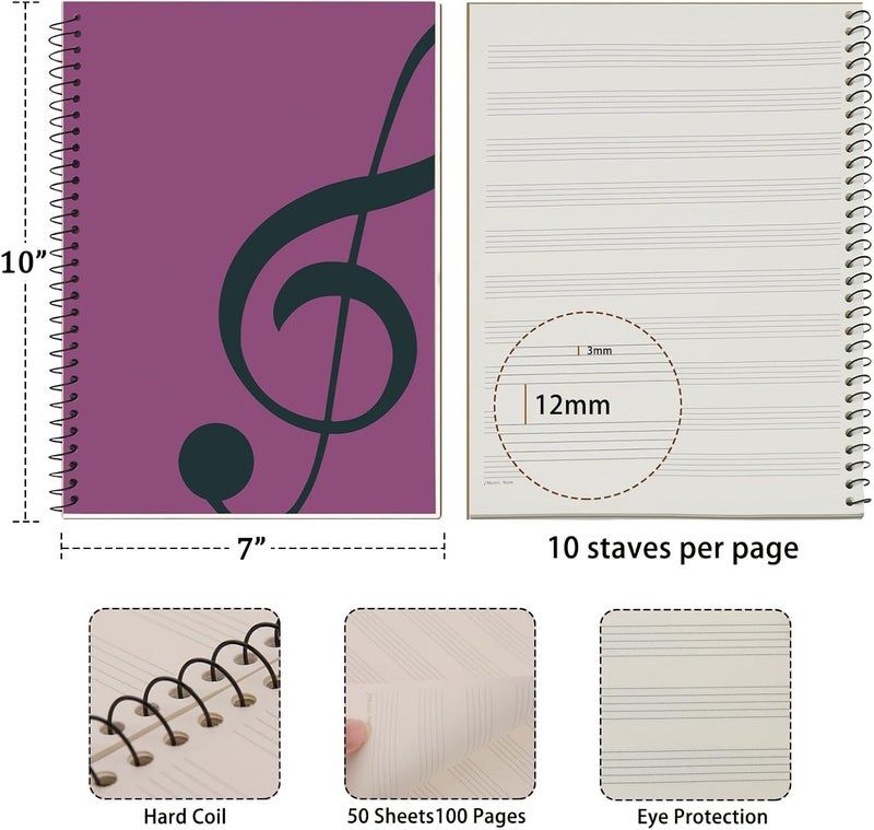MOREYES Music Notebook Composition Manuscript Staff Notebook with 100 Pages 10.24x7.5 inch/26x19cm, Pink - Image 2
