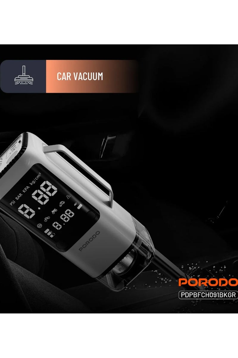 بورودو أداة كهربائية متعددة الوظائف 6 في 1 / جهاز بدء تشغيل، بنك طاقة، مكنسة كهربائية للسيارة، منفاخ إطارات، منفاخ، وضع SOS LED / ضاغط هواء / بطارية قابلة لإعادة الشحن 8000 مللي أمبير / تيار أقصى 1000 أمبير / ضغط 150 رطل لكل بوصة مربعة / أداة سيارة متعددة الاستخدامات لحالات الطوارئ - أسود/رمادي - Image 2