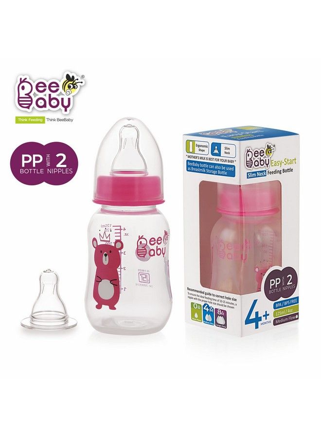 Beebaby Easy Start Slim Neck Baby Feeding Bottle With 4 Anti Colic Gentle Touch Silicone Nipples For New Born ; Infant ; Babies 100% Bpa Free. (125 Ml Pink 1) - Image 3