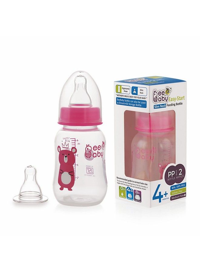 Beebaby Easy Start Slim Neck Baby Feeding Bottle With 4 Anti Colic Gentle Touch Silicone Nipples For New Born ; Infant ; Babies 100% Bpa Free. (125 Ml Pink 1) - Image 2