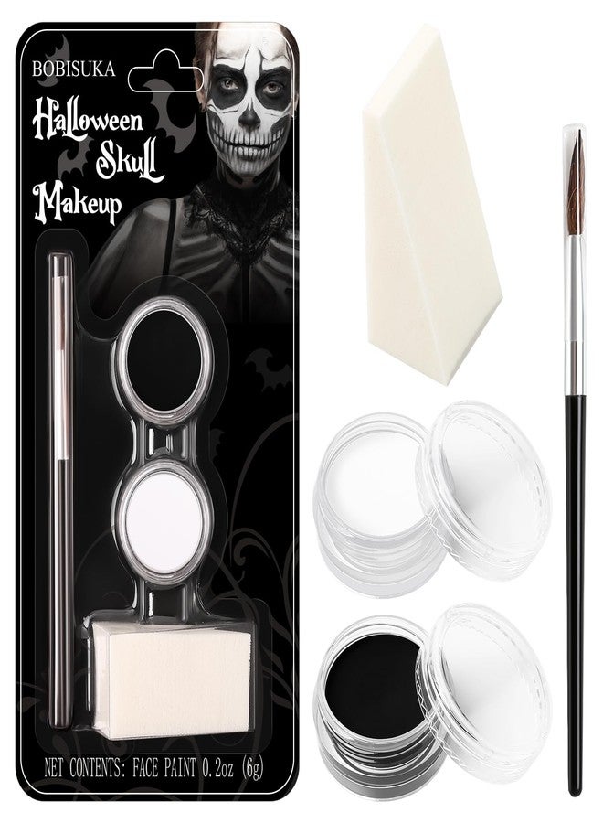 BOBISUKA Black and White Face Paint Skeleton Makeup Kit Halloween Character Set for Kids Adults, Safe Non-Toxic Skull/Ghoul Face Painting Kit for Stage, Costume Parties, Dress Up Cosplay & Special FX Make-Up - Image 1