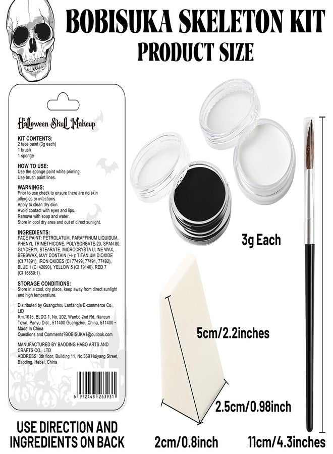 BOBISUKA Black and White Face Paint Skeleton Makeup Kit Halloween Character Set for Kids Adults, Safe Non-Toxic Skull/Ghoul Face Painting Kit for Stage, Costume Parties, Dress Up Cosplay & Special FX Make-Up - Image 3