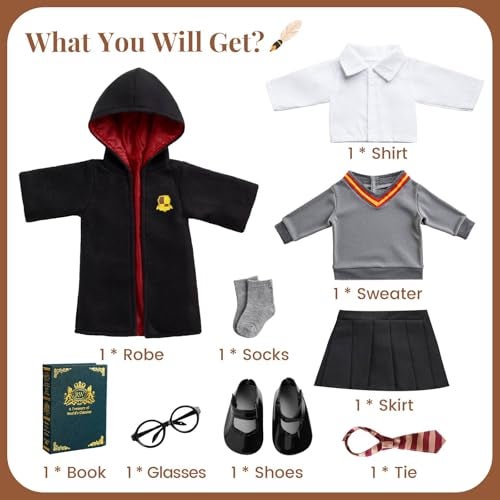 BABESIDE 9PCS Reborn Baby Doll Clothes for 18 Inch Dolls Doll Outfit Accessories with Robe Glasses Tie Skirt Shoes fit Baby Dolls Pretend Play for Girls - Image 5