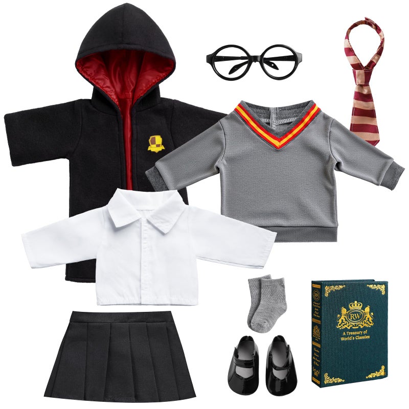 BABESIDE 9PCS Reborn Baby Doll Clothes for 18 Inch Dolls Doll Outfit Accessories with Robe Glasses Tie Skirt Shoes fit Baby Dolls Pretend Play for Girls - Image 3
