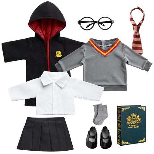 BABESIDE 9PCS Reborn Baby Doll Clothes for 18 Inch Dolls Doll Outfit Accessories with Robe Glasses Tie Skirt Shoes fit Baby Dolls Pretend Play for Girls - Image 1