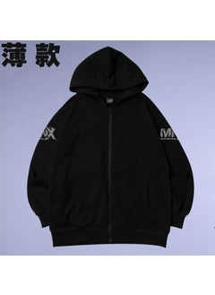 Generic Mens Sport Hooded Long Sleeve Sweatshirt Loose Fit Thickened Fleece Lined Warm Fitness Running Cardigan Jacket Black (thin) 