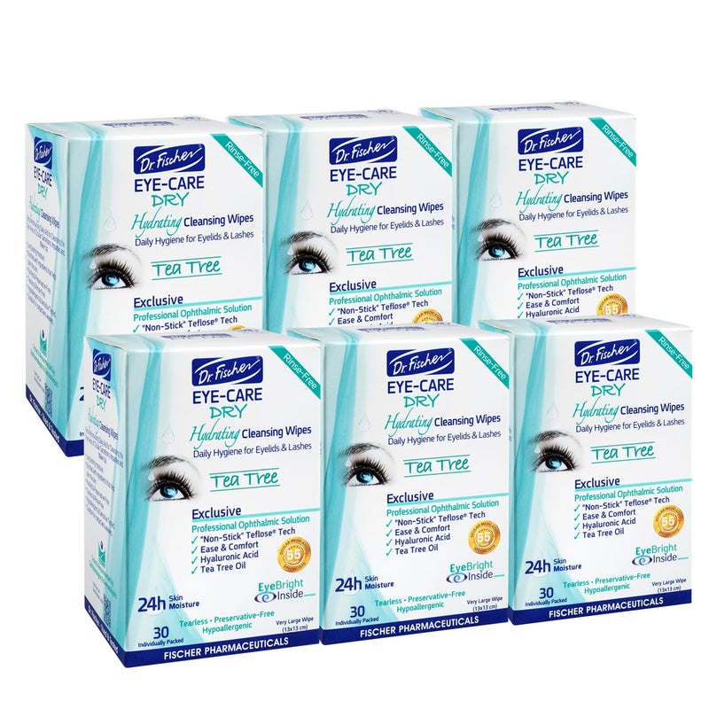 Dr. Fischer Dr Fischer Tea Tree Eyelid Wipes  Gentle Eye Wipes for Everyday Eye Cleansing and Hypoallergenic Makeup Remover 6 packs of 30 wipes each