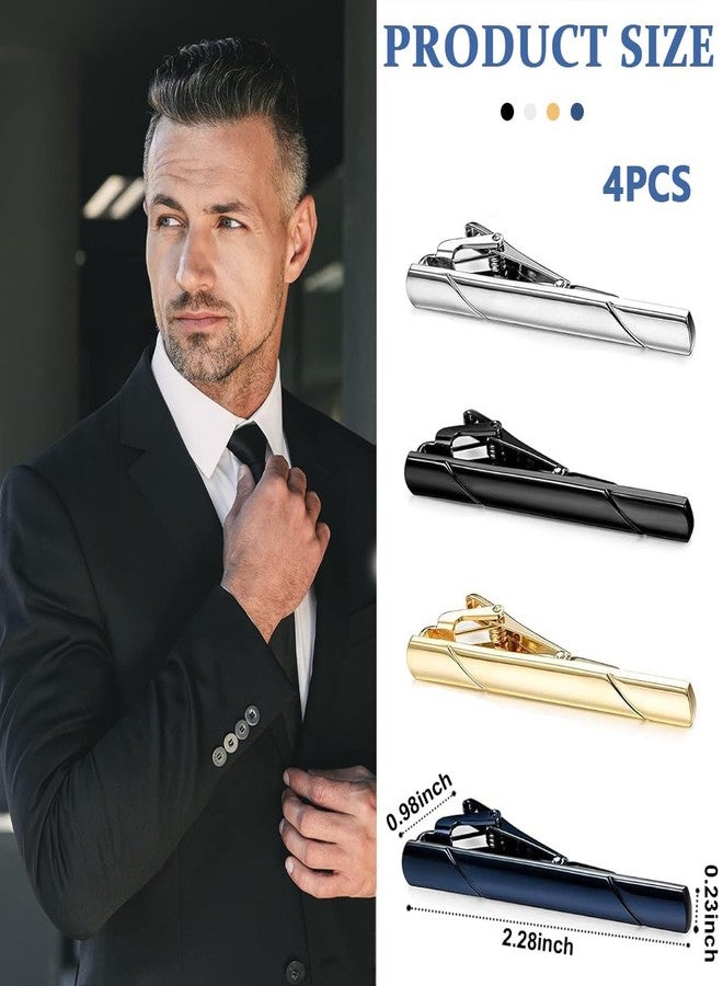 ZDQTRA 4pcs Tie Clip for Men Suits formal, Metal Plated Secure Clasp for Business party wedding (blue black golden silver) - Image 2
