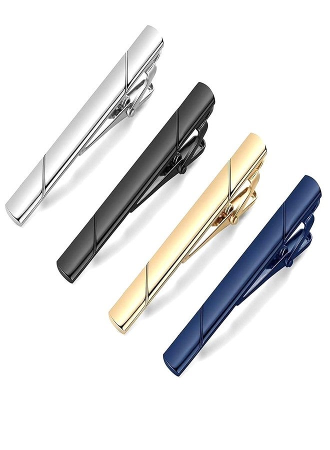 ZDQTRA 4pcs Tie Clip for Men Suits formal, Metal Plated Secure Clasp for Business party wedding (blue black golden silver) - Image 1